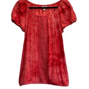 Dress Barn ladies blouse Lg, coral colored with sequin detail